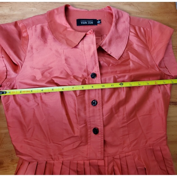Vintage Rickie Freeman Teri Jon Silk Coral Easter Preppy Shirt Dress Size 6 - Picture 4 of 7